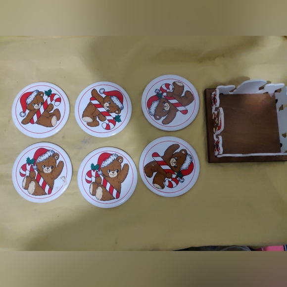 VINTAGE 1988 HOUSE of LLOYD TEDDY BEAR CHRISTMAS COASTER SET - Picture 4 of 5